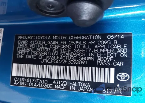 2015 Scion Tc from USA, damaged, VIN JTKJF5C72F3092091